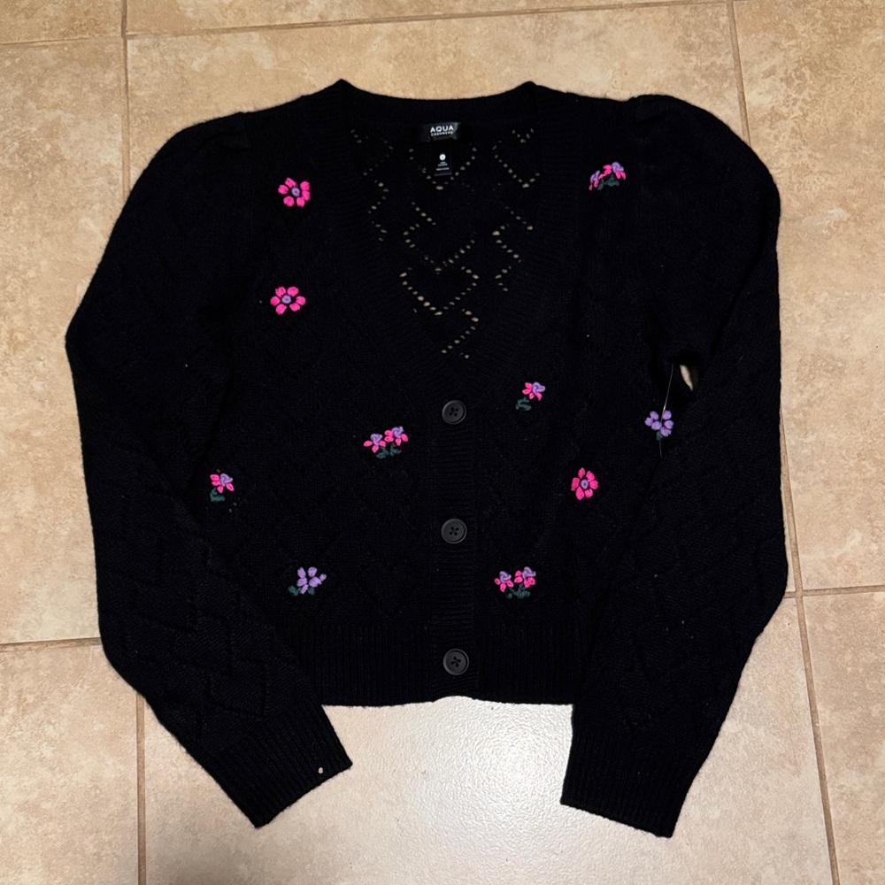 NWT Aqua Black Cropped Cardigan 100 % cashmere size S